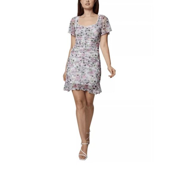 Bcbgeneration Ruched Mesh Mini Dress Garden 10 - Picture 2 of 8